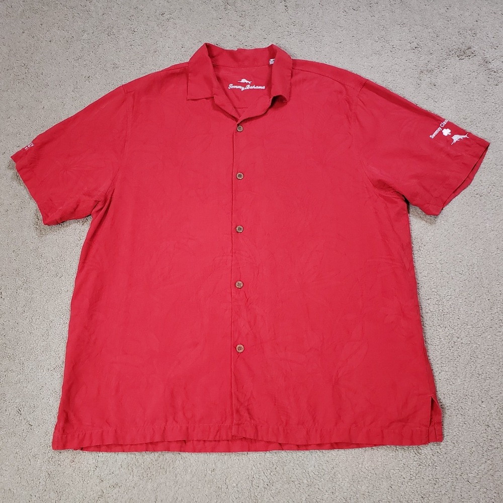 Tommy Bahama Shirt Mens XL Red Al Fresco Tropics Jacquard Silk Sweeney Classic